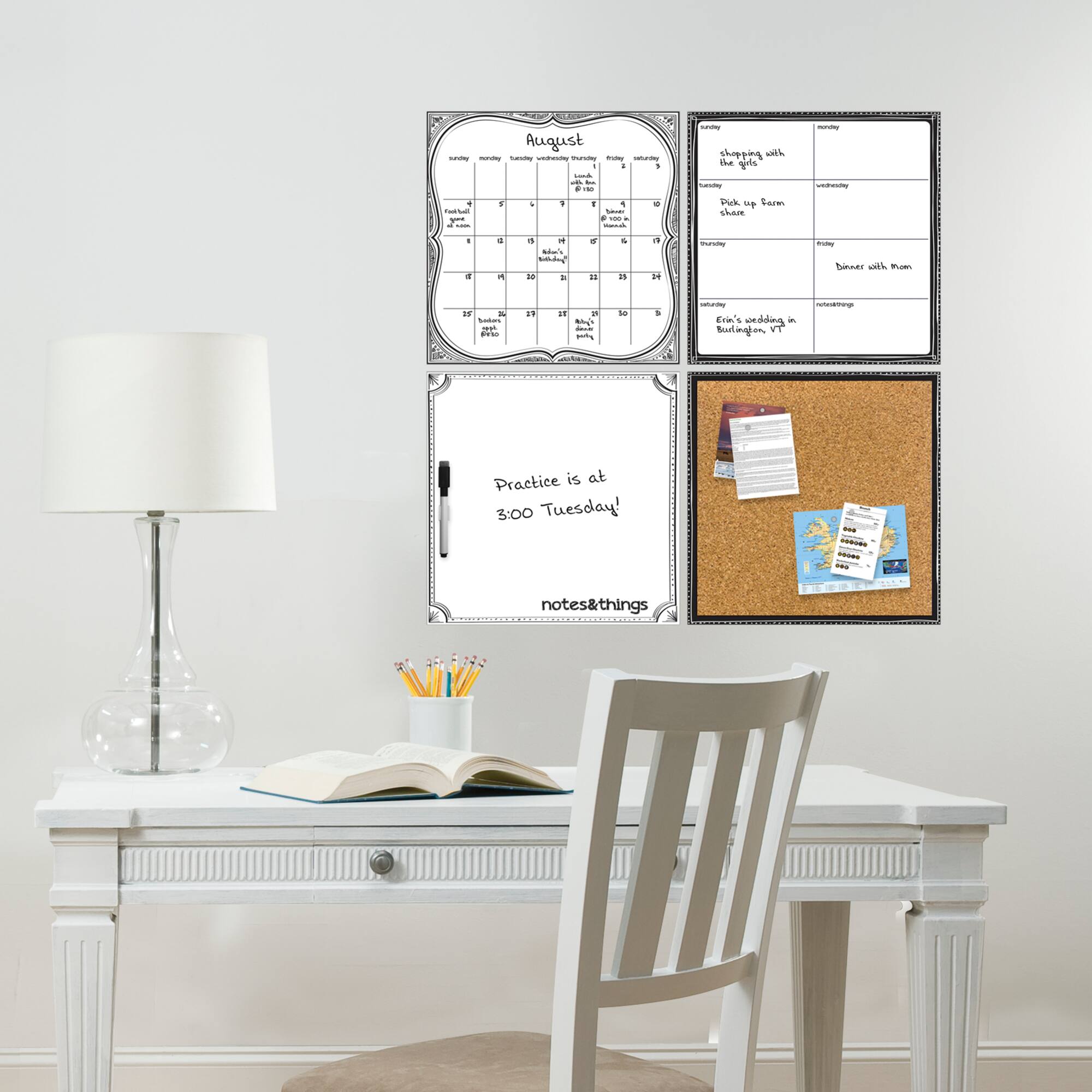WallPops White Dry Erase Calendar & Corkboard Set